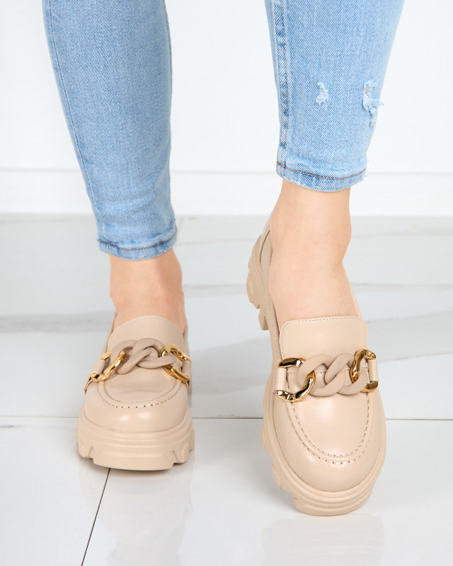 OUTLET Pantofi dama bej cu talpa groasa cu decor Simero - Incaltaminte