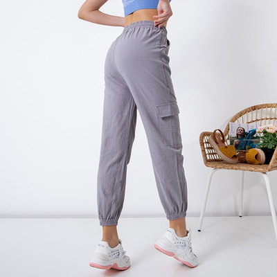 Pantaloni gri de dama gri PLUS SIZE - Îmbrăcăminte