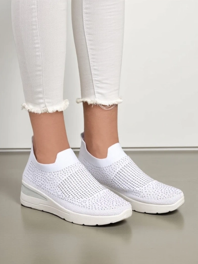 Royalfashion Pantofi sport cu talpă wedge pentru femei, slip-on, cu strasuri Qelavise