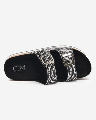 Papuci de damă cu zirconiu cubic în negru Lalud-Footwear