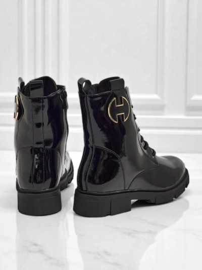 Botine de damă lăcuite cu șireturi Kalen