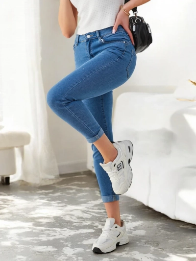 Royalfashion Pantaloni din denim pentru femei, din bumbac, tapered