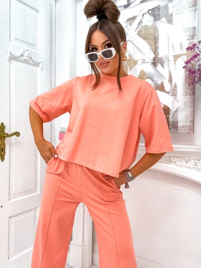 Set din bumbac Royalfashion pentru femei cu pantaloni evazați