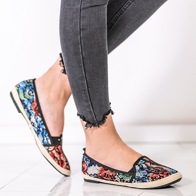 Czarne espadryle we wzorze kwiatowym Asta - Obuwie