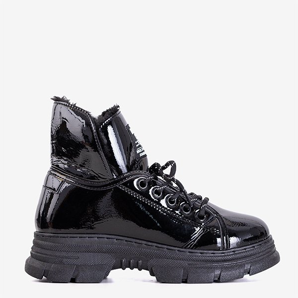 Cizme de damă lacuite negre de la Rostorie - Încălțăminte