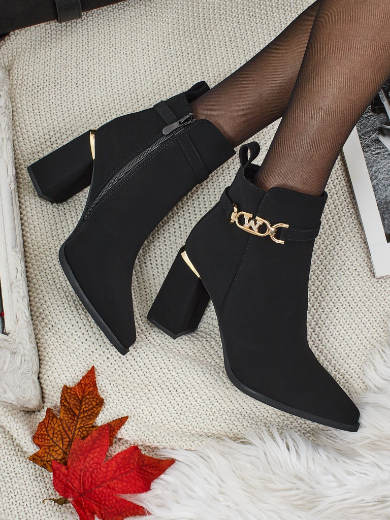 Botine de damă eco piele întoarsă cu toc gros Ostirena