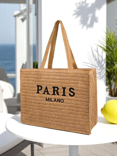 Royalfashion Geantă mare de paie pentru femei Paris Milano