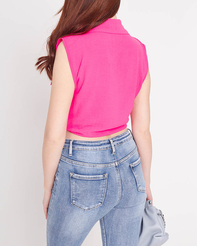 Bluză crop top fucsia prinsă cu nasturi - Îmbrăcăminte