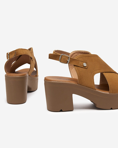 OUTLET Sandale dama din piele intoarsa ecologica camel la stalp Mihele - Incaltaminte