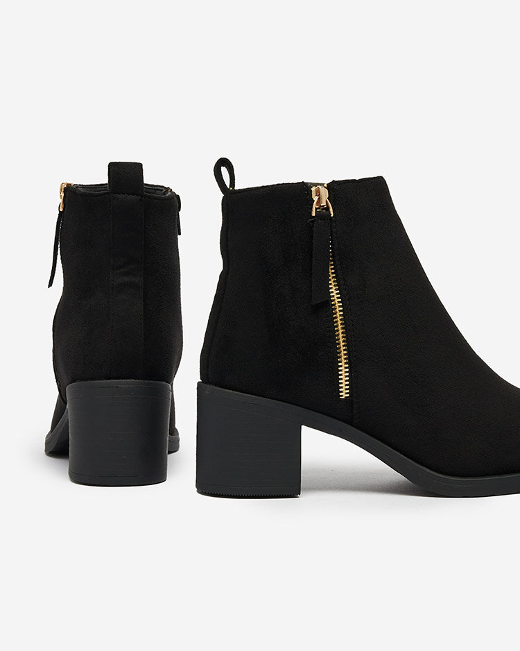 Royalfashion Cizme cu tocuri joase pentru femei din piele de căprioară ecologică neagră Rejerry