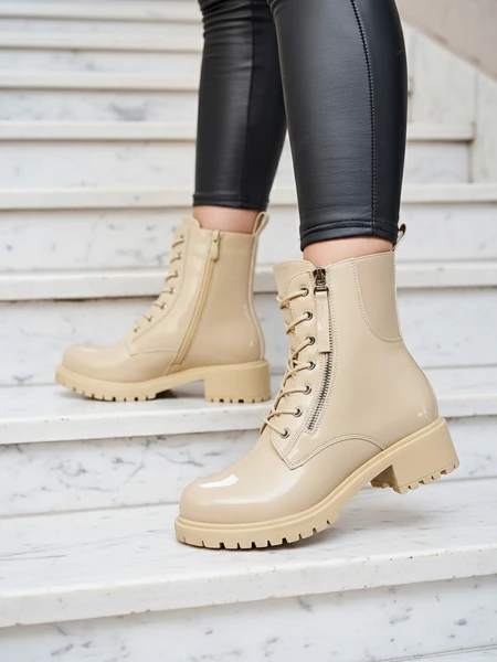 Royalfashion Cizme de damă Seddaga din piele ecologică bej pentru femei Seddaga