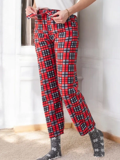 Royalfashion Pantaloni de pijama pentru femei din bumbac cu motiv de Crăciun, în carouri
