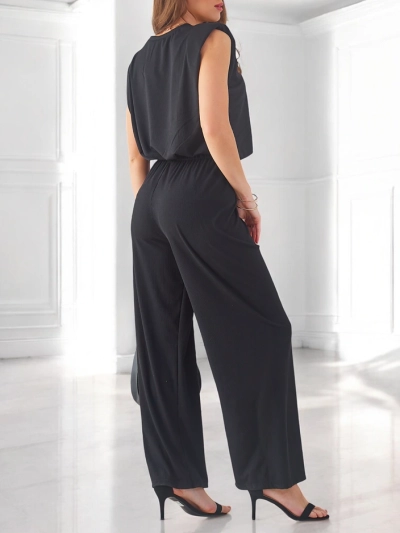 Set din viscoză ribbed pentru femei Royalfashion, fără mâneci și cu pantaloni evazați.