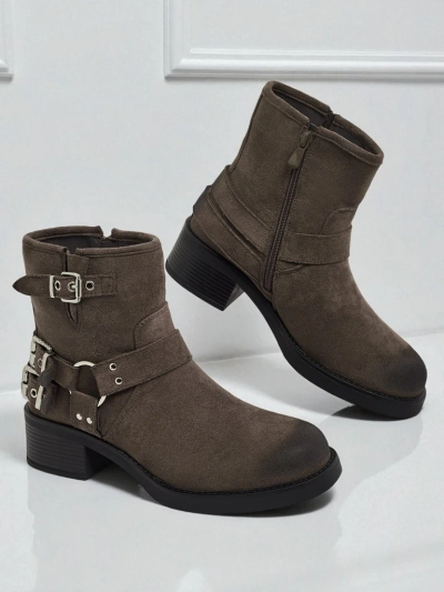 Botine de damă din piele ecologică întoarsă cu catarame Valtos