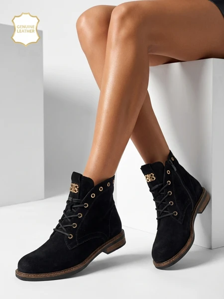 Botine de damă Aurelia Romano din piele întoarsă naturală – maro, cu blană