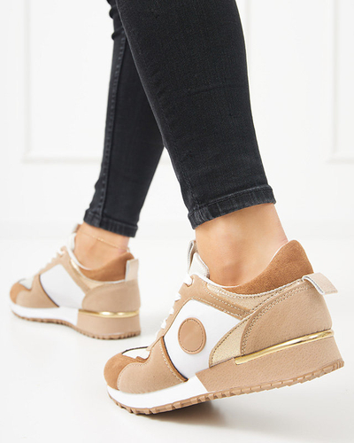 Pantofi sport de dama bej si maro cu sclipici Tenetika - Incaltaminte