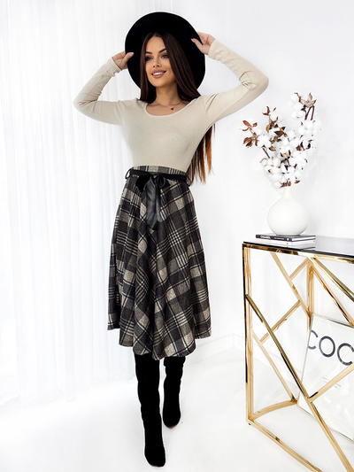 Royalfashion Fustă midi pentru femei cu carouri gri