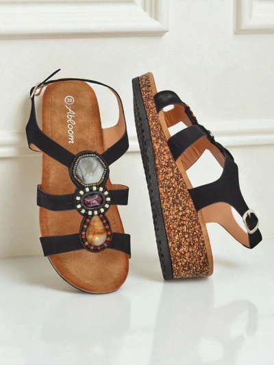 Royalfashion Sandale cu platformă pentru femei, cu pietre Grace Shine