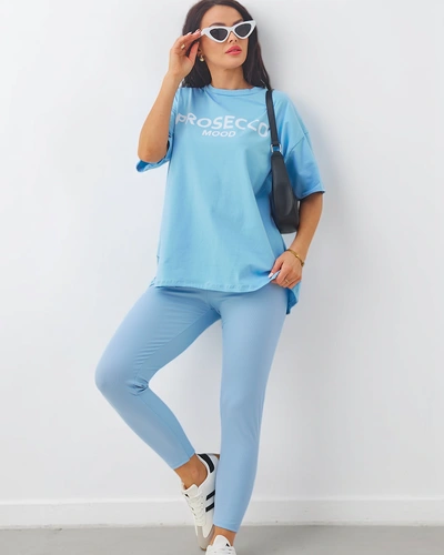 Set Royalfashion din bumbac pentru femei, cu mâneci scurte și colanți