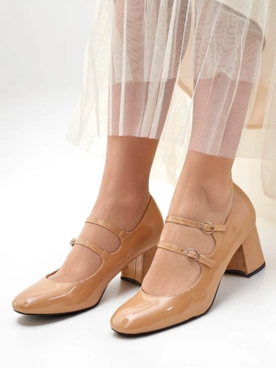 Royalfashion Pantofi cu toc din piele lăcuită pentru femei, cu curele Ovinna