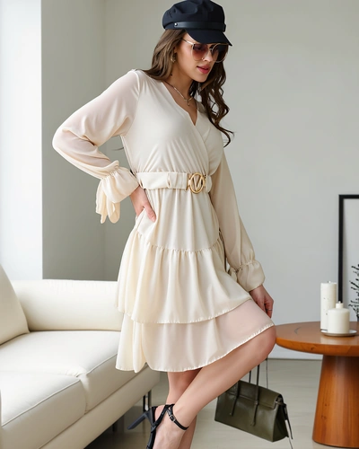 Rochie mini Royalfashion pentru femei cu volane și decolteu înfășurat