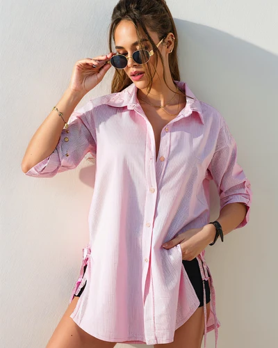 Camasa lungă pentru femei cu dungi din bumbac Royalfashion, cu legătură la talie