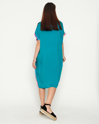 Tunica de plaja dama verde de vara cu pompoane - Imbracaminte