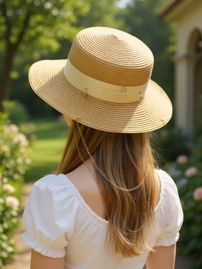 Royalfashion Pălărie de damă din paie Grace Ribbon