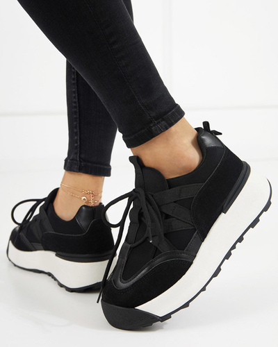 OUTLET Pantofi sport negri de dama cu talpa mai inalta Kanislo - Incaltaminte