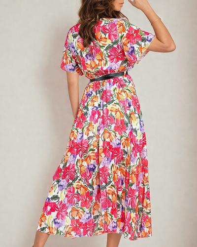 Royalfashion Rochie midi plisată cu motive florale pentru femei