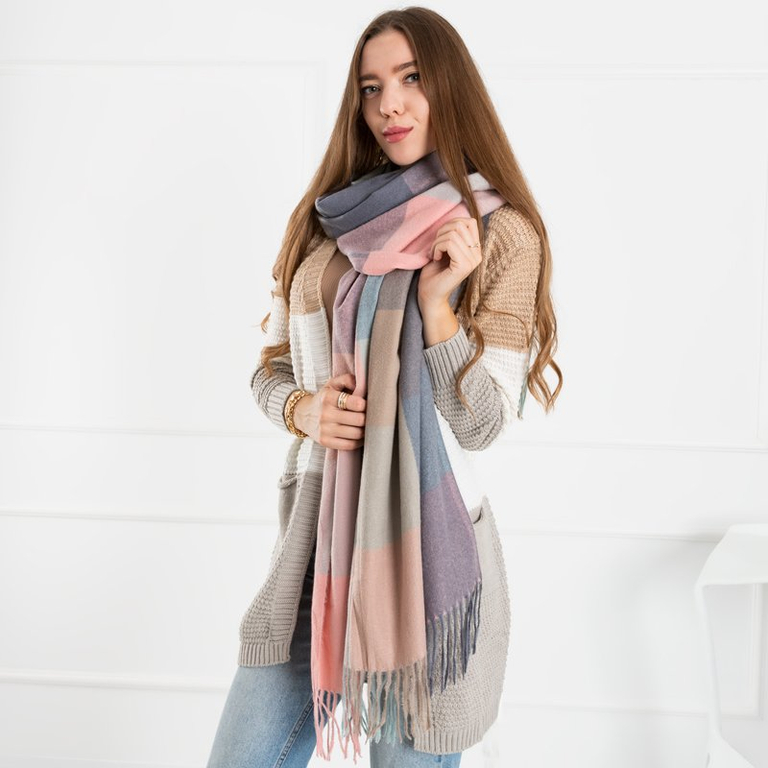 Eșarfă caldă pentru femei, roz și verde - Accesorii