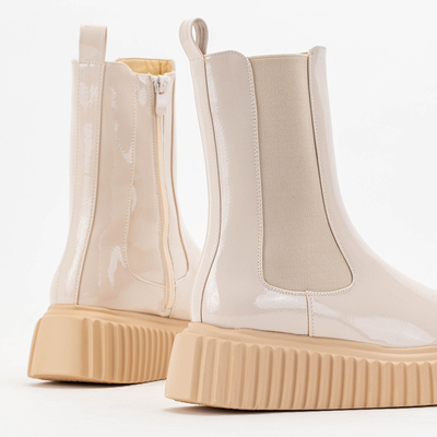 Cizme Monka din piele de culoare bej bej - Încălțăminte