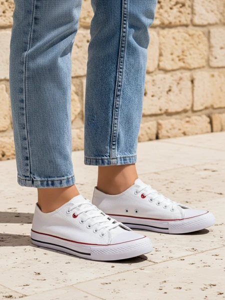 Aurelia Bianca – Teniși clasici albi de damă cu talpă plată