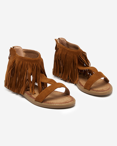 OUTLET Sandale dama cu franjuri camel Clov- Pantofi