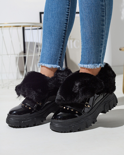 Cizme de zăpadă cu șiret pentru femei negre Fentes- Footwear