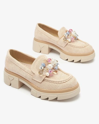 Mocasini bej traforați de damă Peloga- Footwear