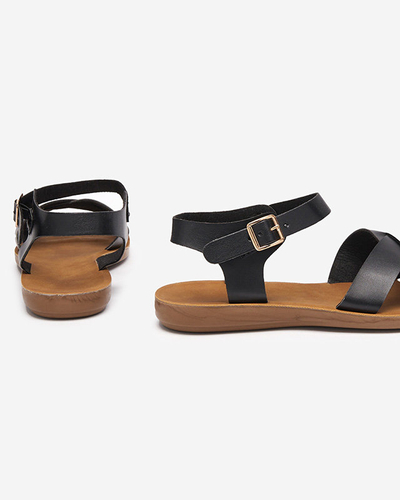 OUTLET Sandale plate negre de dama clasice Eterika - Incaltaminte