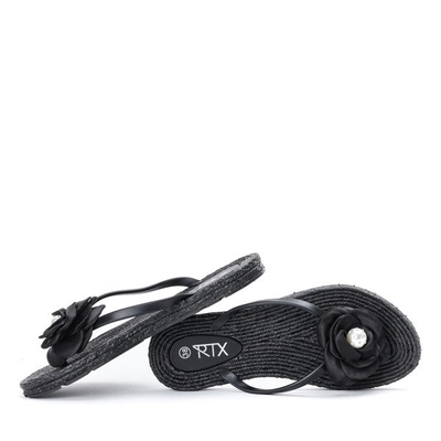 Czarne klapki japonki z ozdobnym kwiatuszkiem Virena - Obuwie