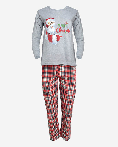Pijama de damă gri din 2 piese cu imprimeu de Crăciun- Îmbrăcăminte