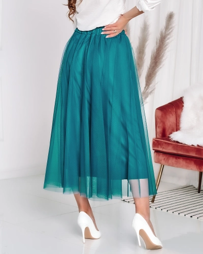 Fustă midi cu două straturi pentru femei, în albastru - Îmbrăcăminte