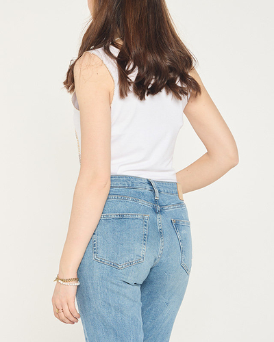 Top dama cu imprimeu auriu in alb - Imbracaminte