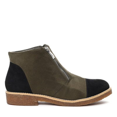 Zielono-czarne botki z suwakami Emilie- Obuwie