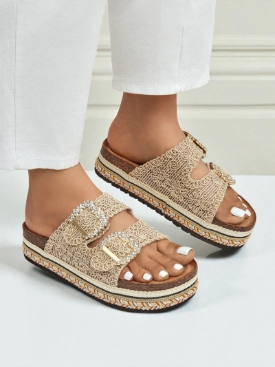 Royalfashion Sandale de damă cu catarame cu pietre GlamCork