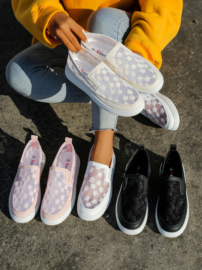 Royalfashion Mocasini cu plasă pentru femei cu flori Emzos