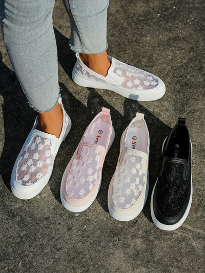 Royalfashion Mocasini cu plasă pentru femei cu flori Emzos