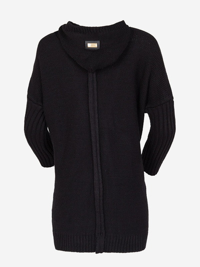 Cardigan lung negru cu glugă pentru femei - Îmbrăcăminte