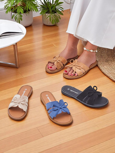 Royalfashion Papuci de damă cu talpă plată și fundiță Gerber