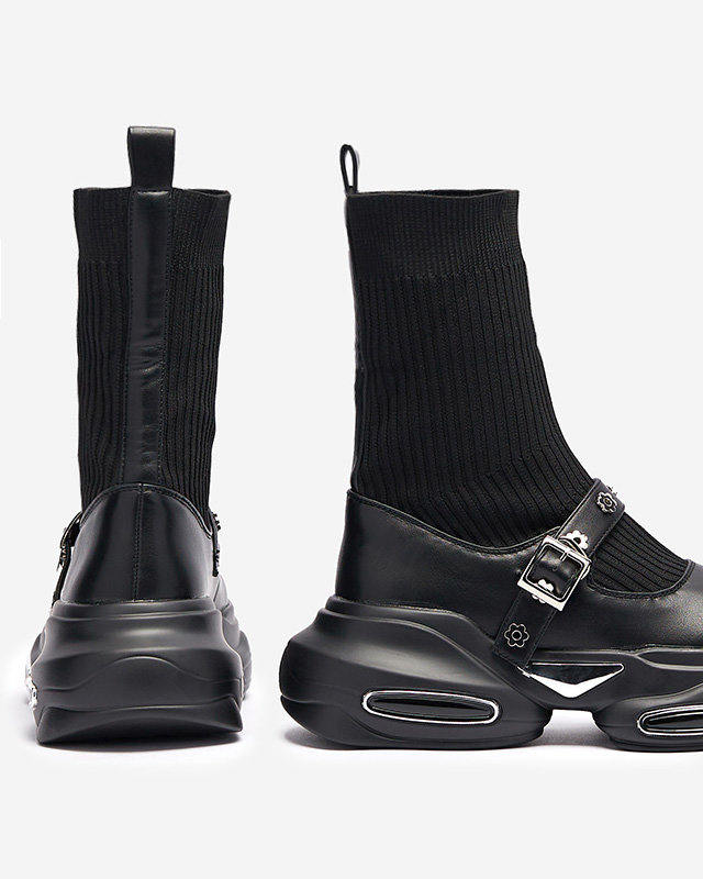 OUTLET Cizme sport de damă negre cu partea superioară a'la sock Folden- Footwear