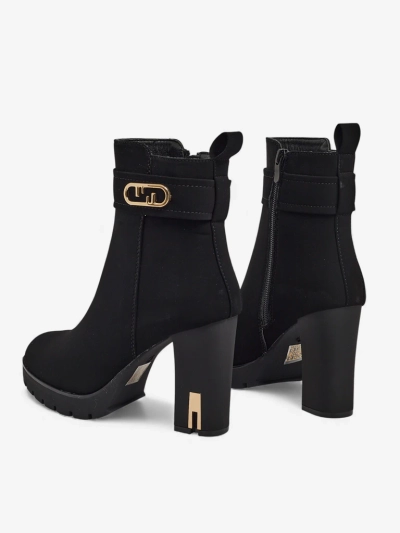 Botine de damă din piele ecologică întoarsă cu toc gros Tovia