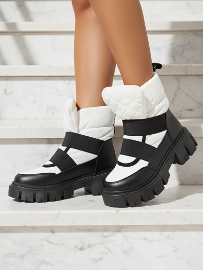 Cizme de zăpadă de damă cu talpă plată, în alb și negru Ferory- Footwear